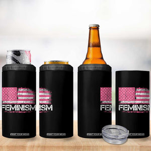Feminism Feminist Pink American Flag 4 in 1 Can Cooler Tumbler Patriotic Womens Rights