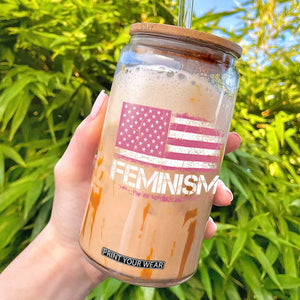 Feminism Feminist Pink American Flag Glass Can Patriotic Womens Rights