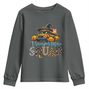 Halloween School Bus Driver Youth Sweatshirt Transportation Squad Pumpkin Witch TS11 Dark Heather Print Your Wear