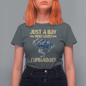 Tornado Chaser T Shirt For Women Just A Boy Who Loves Tornadoes Storm Thunder TS11 Dark Heather Print Your Wear