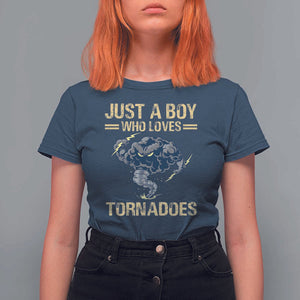 Tornado Chaser T Shirt For Women Just A Boy Who Loves Tornadoes Storm Thunder TS11 Navy Print Your Wear