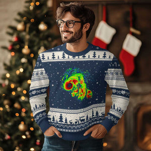 Hurricane Helene Ugly Christmas Sweater Meteorologist Weather Radar Image Storm Chasing TS11 Navy Beige Print Your Wear