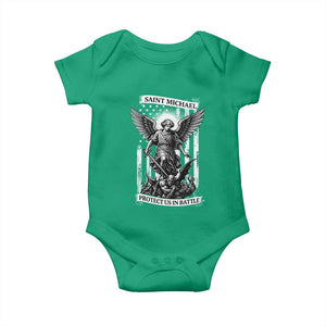 Saint Michael Protect Us In Battle Baby Onesie American Flag Catholic Christian Faith TS11 Irish Green Print Your Wear