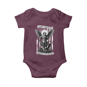 Saint Michael Protect Us In Battle Baby Onesie American Flag Catholic Christian Faith TS11 Maroon Print Your Wear