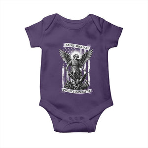 Saint Michael Protect Us In Battle Baby Onesie American Flag Catholic Christian Faith TS11 Purple Print Your Wear