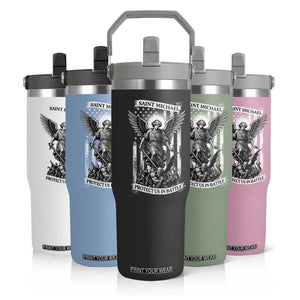 Saint Michael Protect Us In Battle Flip Straw Tumbler American Flag Catholic Christian Faith TS11 Print Your Wear