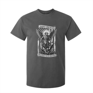 Saint Michael Protect Us In Battle T Shirt For Kid American Flag Catholic Christian Faith TS11 Dark Heather Print Your Wear
