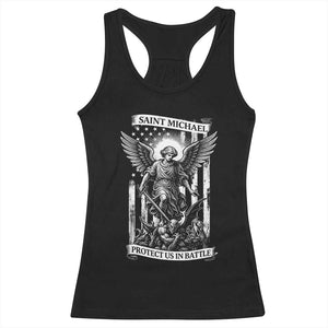 Saint Michael Protect Us In Battle Racerback Tank Top American Flag Catholic Christian Faith TS11 Black Print Your Wear