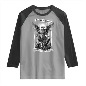 Saint Michael Protect Us In Battle Raglan Shirt American Flag Catholic Christian Faith TS11 Sport Gray Black Print Your Wear