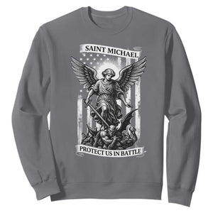 Saint Michael Protect Us In Battle Sweatshirt American Flag Catholic Christian Faith TS11 Charcoal Print Your Wear