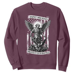 Saint Michael Protect Us In Battle Sweatshirt American Flag Catholic Christian Faith TS11 Maroon Print Your Wear