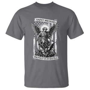 Saint Michael Protect Us In Battle T Shirt American Flag Catholic Christian Faith TS11 Charcoal Print Your Wear