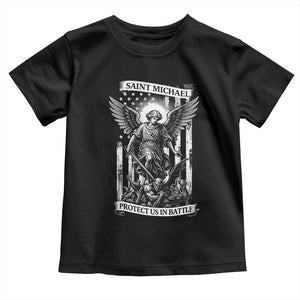 Saint Michael Protect Us In Battle Toddler T Shirt American Flag Catholic Christian Faith TS11 Black Print Your Wear