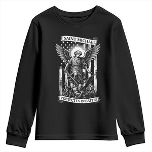 Saint Michael Protect Us In Battle Youth Sweatshirt American Flag Catholic Christian Faith TS11 Black Print Your Wear