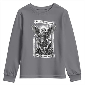 Saint Michael Protect Us In Battle Youth Sweatshirt American Flag Catholic Christian Faith TS11 Charcoal Print Your Wear