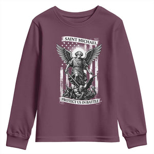Saint Michael Protect Us In Battle Youth Sweatshirt American Flag Catholic Christian Faith TS11 Maroon Print Your Wear