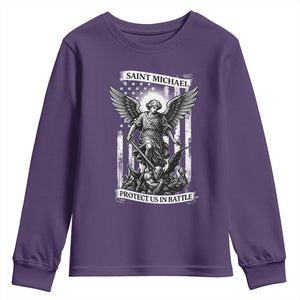 Saint Michael Protect Us In Battle Youth Sweatshirt American Flag Catholic Christian Faith TS11 Purple Print Your Wear