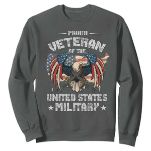 Proud Veteran Of The Military Sweatshirt Veteran's Day Eagle American Flag TS11 Dark Heather Print Your Wear