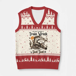 I Am Not Always A Train Wreck Just Kidding Toot Toot V-Neck Knit Sweater Vest Funny Thanksgiving Turkey TS11 Beige Red Print Your Wear