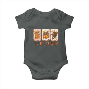 Tis The Season Fall Thanksgiving Baby Onesie American Football Pumpkin Postage Stamps TS11 Dark Heather Print Your Wear