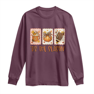 Tis The Season Fall Thanksgiving Long Sleeve Shirt American Football Pumpkin Postage Stamps TS11 Maroon Print Your Wear