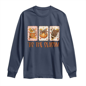 Tis The Season Fall Thanksgiving Long Sleeve Shirt American Football Pumpkin Postage Stamps TS11 Navy Print Your Wear