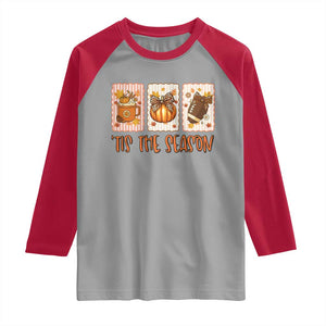 Tis The Season Fall Thanksgiving Raglan Shirt American Football Pumpkin Postage Stamps TS11 Sport Gray Red Print Your Wear