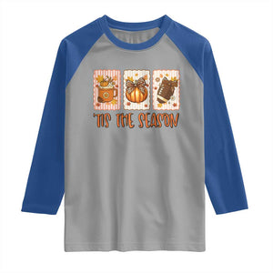 Tis The Season Fall Thanksgiving Raglan Shirt American Football Pumpkin Postage Stamps TS11 Sport Gray Royal Print Your Wear