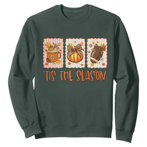 Tis The Season Fall Thanksgiving Sweatshirt American Football Pumpkin Postage Stamps TS11 Dark Forest Green Print Your Wear