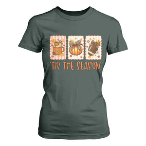 Tis The Season Fall Thanksgiving T Shirt For Women American Football Pumpkin Postage Stamps TS11 Dark Forest Green Print Your Wear