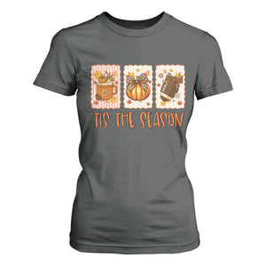 Tis The Season Fall Thanksgiving T Shirt For Women American Football Pumpkin Postage Stamps TS11 Dark Heather Print Your Wear