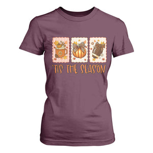 Tis The Season Fall Thanksgiving T Shirt For Women American Football Pumpkin Postage Stamps TS11 Maroon Print Your Wear