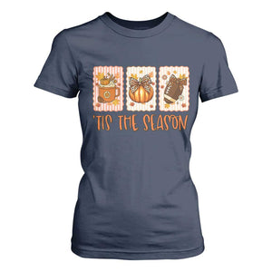 Tis The Season Fall Thanksgiving T Shirt For Women American Football Pumpkin Postage Stamps TS11 Navy Print Your Wear