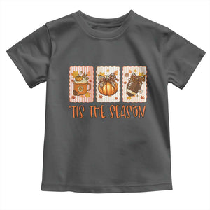 Tis The Season Fall Thanksgiving Toddler T Shirt American Football Pumpkin Postage Stamps TS11 Dark Heather Print Your Wear