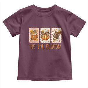 Tis The Season Fall Thanksgiving Toddler T Shirt American Football Pumpkin Postage Stamps TS11 Maroon Print Your Wear