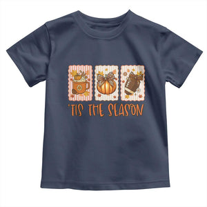 Tis The Season Fall Thanksgiving Toddler T Shirt American Football Pumpkin Postage Stamps TS11 Navy Print Your Wear
