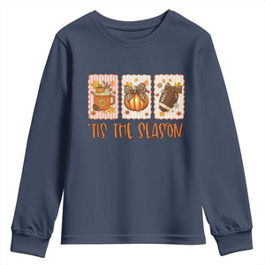 Tis The Season Fall Thanksgiving Youth Sweatshirt American Football Pumpkin Postage Stamps TS11 Navy Print Your Wear