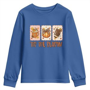Tis The Season Fall Thanksgiving Youth Sweatshirt American Football Pumpkin Postage Stamps TS11 Royal Blue Print Your Wear