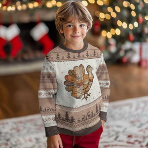 Thanksgiving Vintage Patchwork Gobble Turkey Ugly Christmas Sweater TS11 Mocha Mousse Print Your Wear