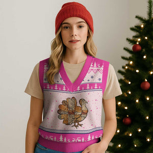 Thanksgiving Vintage Patchwork Gobble Turkey V-Neck Knit Sweater Vest TS11 Hot Pink Print Your Wear