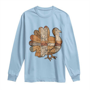 Thanksgiving Vintage Patchwork Gobble Turkey Long Sleeve Shirt TS11 Light Blue Print Your Wear