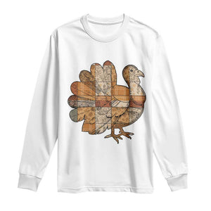 Thanksgiving Vintage Patchwork Gobble Turkey Long Sleeve Shirt TS11 White Print Your Wear