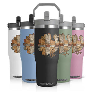 Thanksgiving Vintage Patchwork Gobble Turkey Flip Straw Tumbler TS11 Print Your Wear
