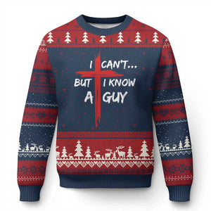 Funny I Cant But I Know A Guy Christian Ugly Christmas Sweater Jesus Cross TS11 Navy Red Print Your Wear
