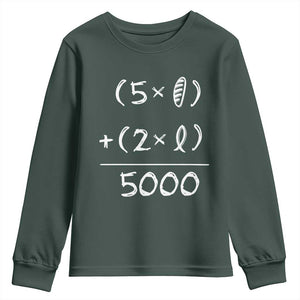 2 Fishes 5 Loaves Jesus Feeds The 5000 Christian Bible Verses Youth Sweatshirt TS11 Dark Forest Green Print Your Wear