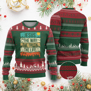 Jesus The Way The Truth The Life Ugly Christmas Sweater Blessed Christians TS11 Red Green Print Your Wear