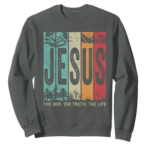 Jesus The Way The Truth The Life Sweatshirt Christian Worship TS11 Dark Heather Print Your Wear