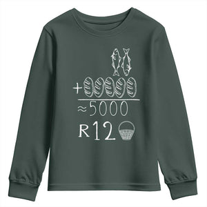 2 Fishes 5 Breads Jesus Feeds The 5000 Christian Bible Verses Youth Sweatshirt TS11 Dark Forest Green Print Your Wear