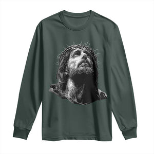 Jesus Christ Religious Christian Faith Crown Of Thorns Long Sleeve Shirt TS11 Dark Forest Green Print Your Wear