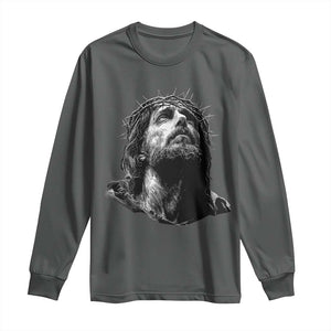 Jesus Christ Religious Christian Faith Crown Of Thorns Long Sleeve Shirt TS11 Dark Heather Print Your Wear